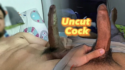 Young man with HUGE UNCUT COCK talks dirty and touches himself