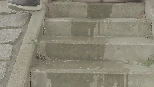 Young Ginger Girl Pisses on the Staircase