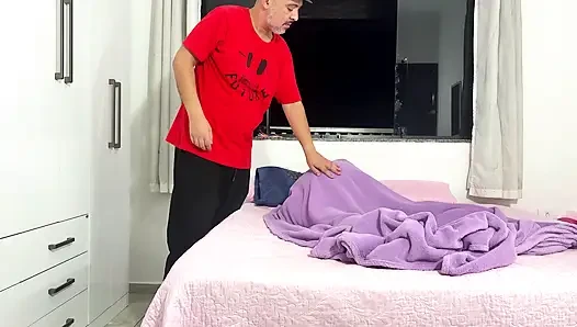Naughty stepdaughter lets him take off her clothes so they can go to bed.