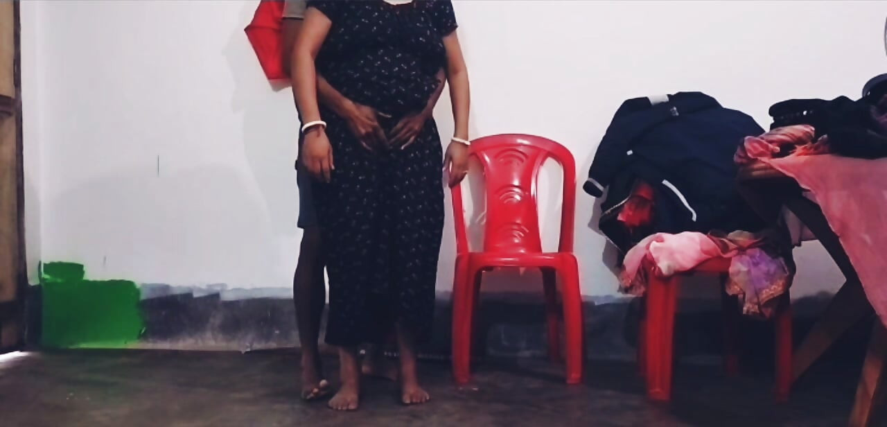 Desi Naughty Bhabi with big boobs is waiting for hot devar in outside kitchen room.