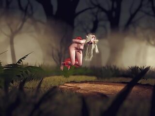 精灵在森林里的神奇鸡巴群交陷阱中坠落 - 3D色情短片