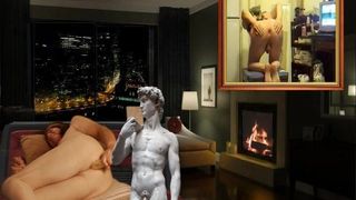 Naked penthouse anal masturbation during a storm