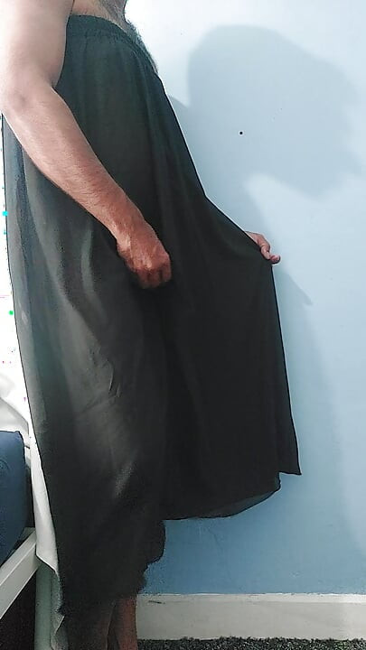 I'm masterbating and cum wearing a Silk Seethrough black skirt