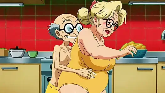 Hentai-oma bekommt doppelt heiße liebe zum frühstück