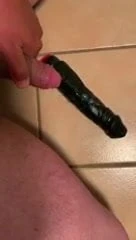 Big load on step moms black dildo