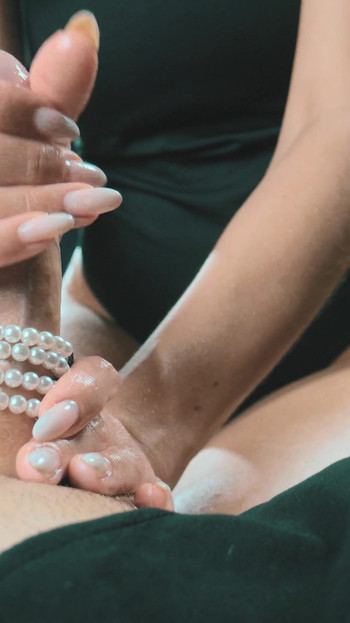 Must-see moment from "I love to stroke my Husbands hard cock"