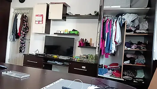 Amateur Woman Has Fun Trying on Clothes and Cutting Them.