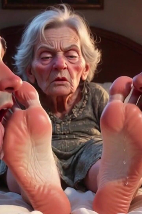 Submissive Mans Serving Old Granny's Ugly Feet - Humiliation