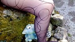 Sexy tights in the garden