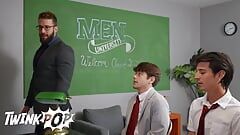 TWINKPOP - College Dean Morgxn Thicke Watches Joey Mills Suck Luke Connors' Big Dick, Then Leaves Them To It