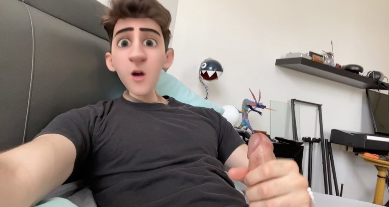 Cute Anime Cartoon Boy Guy Jerks his Cock and Cums on his Face
