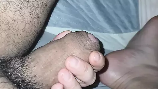 Step mom takes the step son's cock in her hand