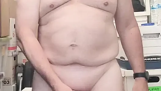 Exhibitionist masturbator stroking, cumming, and swallowing in my storage space