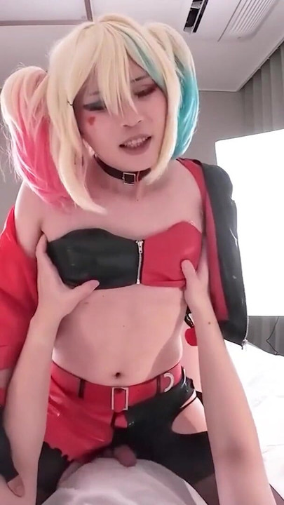 Spectacular moment from "Blowjob and Cowgirl, Halloween Harley Quinn cosplayer, hentai japanese shemale cosplay 7"