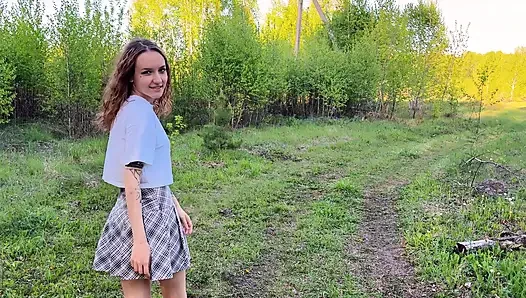 Redhead fellow traveler fucks a stranger in car and forest