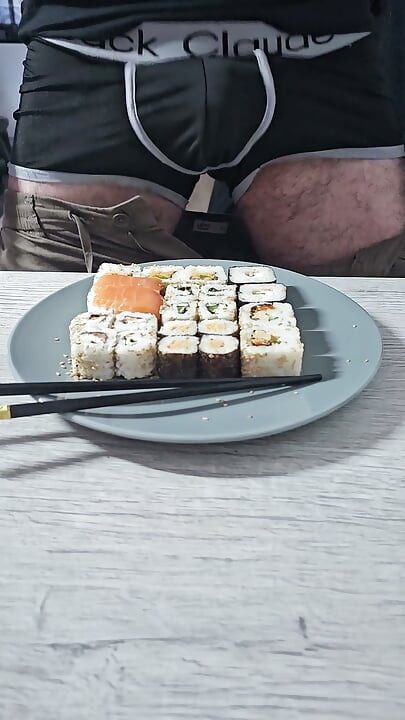 Hand Free Cum On Maki And Sushi