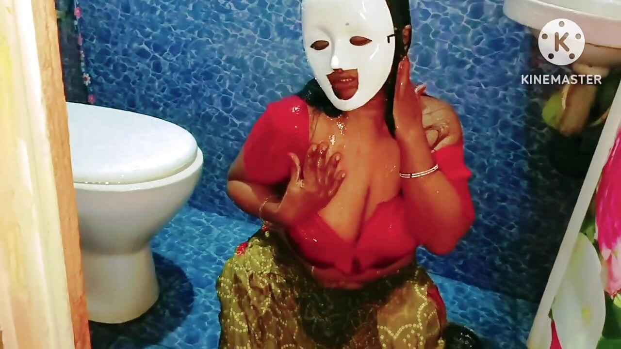 Desi Horny Girl Bathing in a Seductive Way with Saree and Red Blouse - Must See Full Video