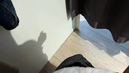 Risky Locker Room Tease Red Bra Try-on Leads to Sneaky Blowjob and Reward!