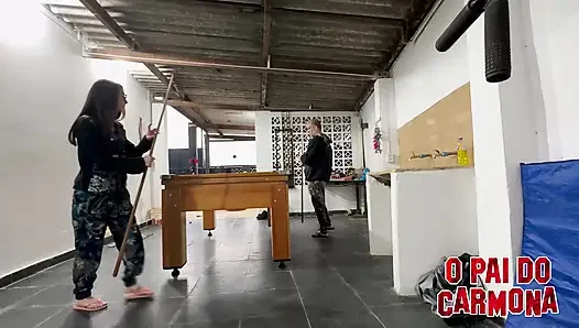 playing billiards leaving Bad Melli naked