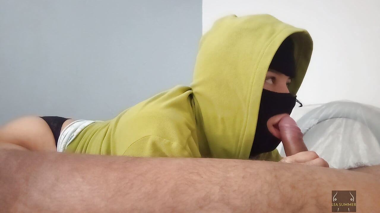 Big-assed slut sucks cock and swallows the semen of a black man with a big dick
