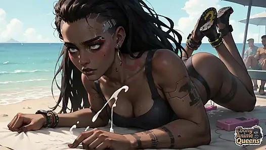 A Black Cyberpunk Beach Whore. Best Porn Ever! Horny Bitch!