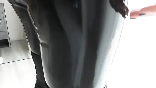 Big Boobs Latex Catsuit and High Heels