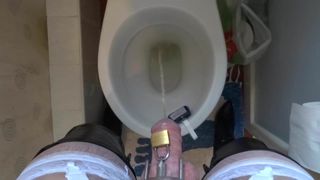 Pissing in he toilet wearing my stockings and corset
