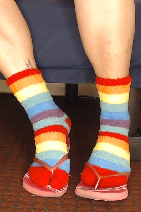 Fuzzy Socks in Pink Flip Flops