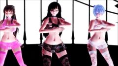 Mmd cyber sấm yuuka kazami, yamato and Cirno sexy dance