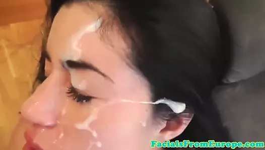 Facial wanting brunette babe facialized