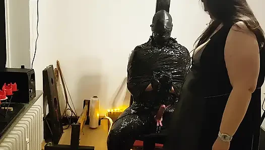 Foil Bondage Slave Part 2 - Cling Film Mummified and Edged to Madness