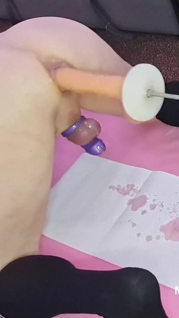 Powerful moment from "Mature DILF Mike Essex hands free chastity cage cum and pee squirt on the fucking machine"
