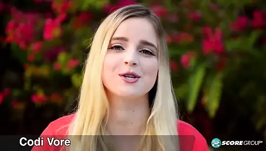 Big-titted Codi Vore bounces her tits and fingers her bush