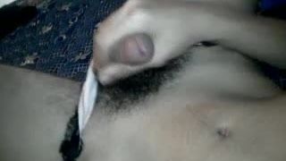 Cumming while riding a hairbrush