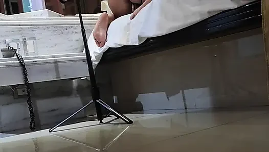 I masturbate during a hot video call with my stepson and insert a 22cm black dildo into my pussy.