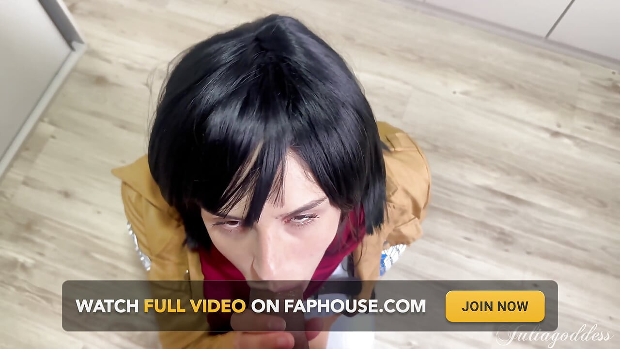 Mikasa Cosplay pušenje - Prljavi razgovor i sperma na jezik