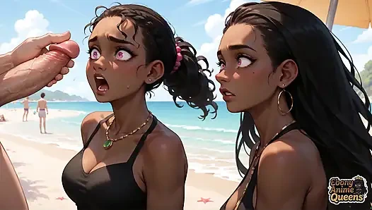 Cewek semok kulit hitam ini lagi asik nyepong di pantai Cewek ini super nakal dan nggak sabar di-anal habis-habisan