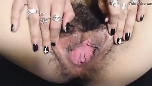 Very HAIRY middle eastern lady touches herself