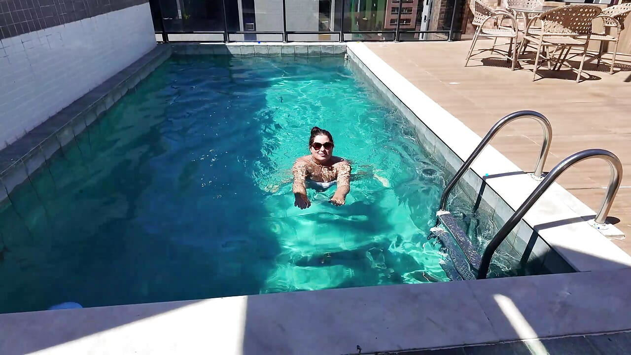 stepMom seduced her stepson in a public pool &amp; blowjob