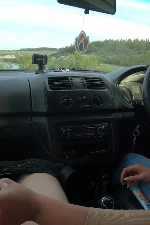 Risky Car Handjob Near the Road