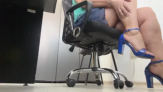 Horny milf secretary does streptease in public at the office