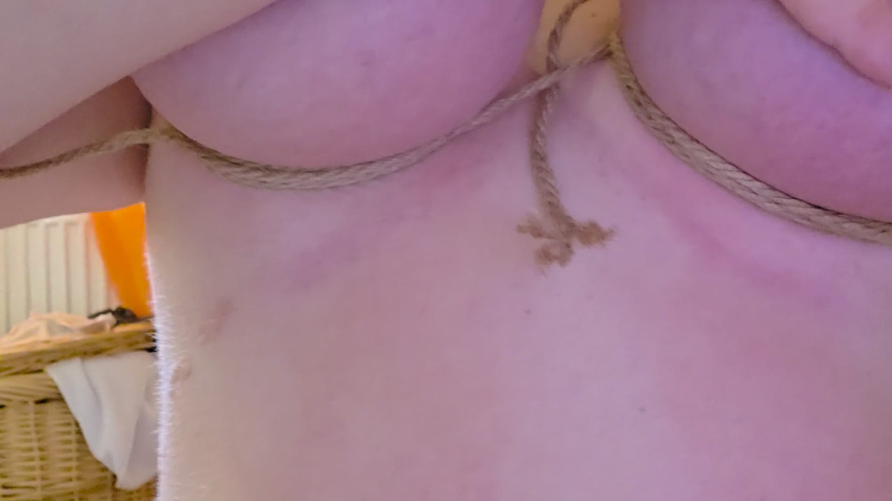 Silly slut plays with tied udders