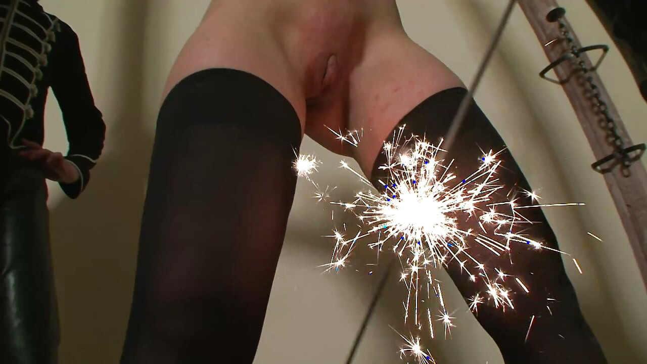 Chained Slave Tormented With Fire Play Sparks And Brutal