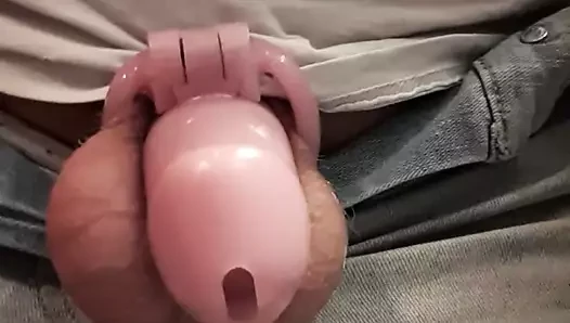 Sissy locks her pathetic small dick in chastity