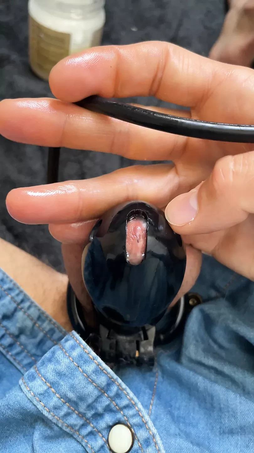 Amateur POV chastity cage urethral sounding