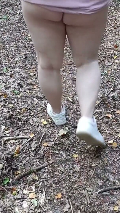 Stepsister walks naked in public through the forest and almost gets caught | Clip 1