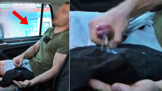 Secretly jerking off in a TAXI while the Driver is gone... MASTURBATION in A PUBLIC PLACE!!!