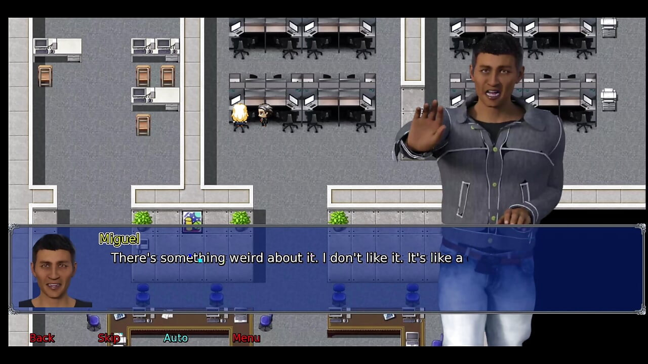 A esposa do escritório # 2 Simon fica olhando a saia da Stacy.