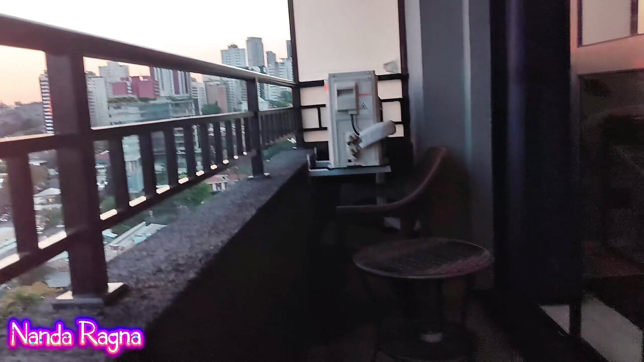 I gave a wet blowjob and sat on my neighbor's cock on the balcony of the building