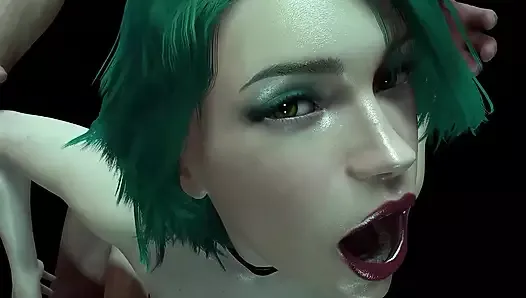 绿头发的辣妹被后入：3D色情短片